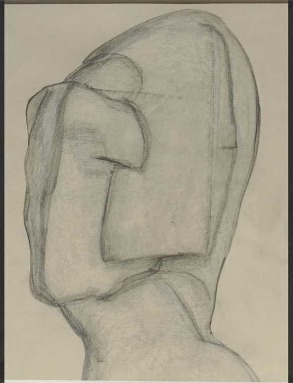 "Neglected by Evolution. Homo Galea." Graphite and wax on manila paper. 2024.